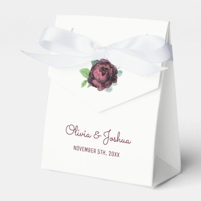 Burgundy Roses Wedding Favor Boxes (Front Side)