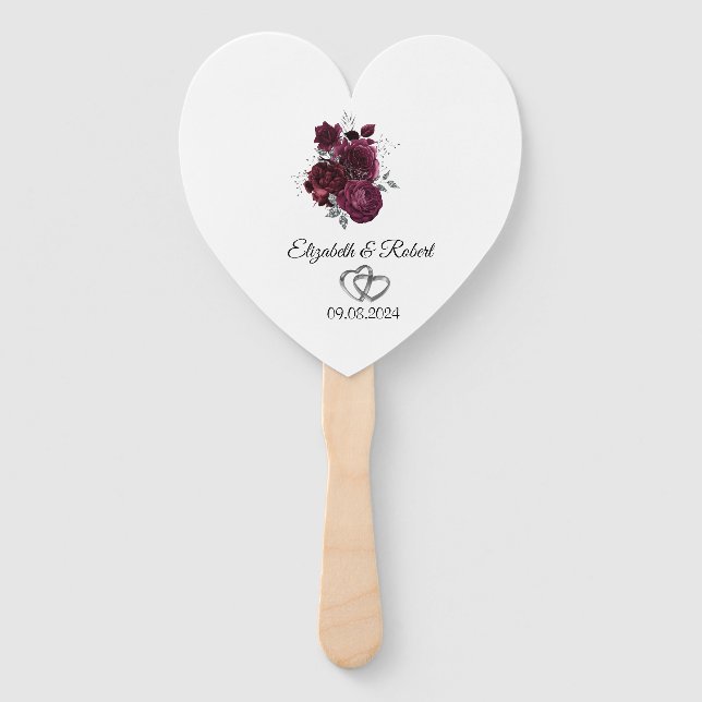 Burgundy Roses Wedding  Hand Fan (Back)