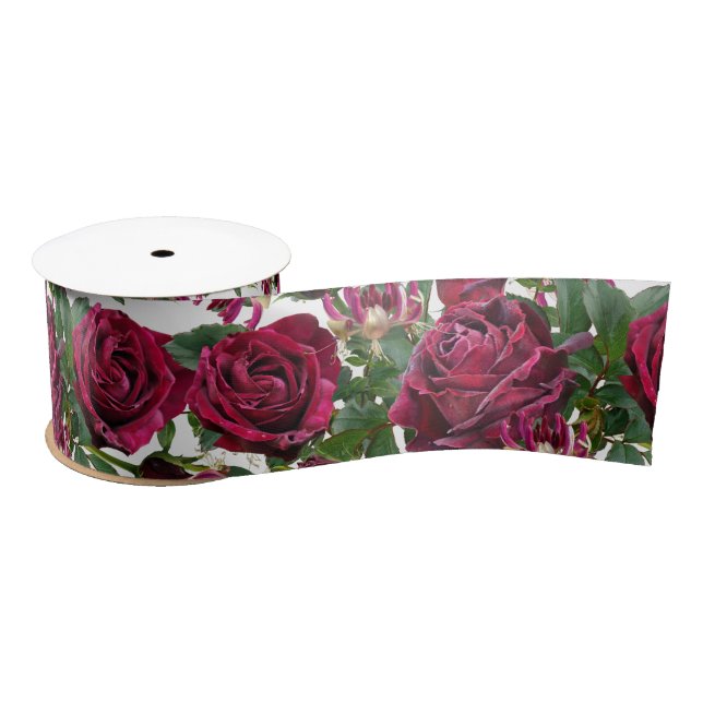 Burgundy Roses Wedding Ribbon (Spool)
