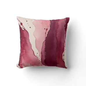 burgundy, rosewood pink, and soft ivory watercolor throw pillow
