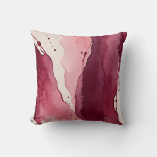 burgundy, rosewood pink, and soft ivory watercolor throw pillow