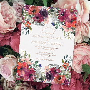 Burgundy & Rosy Gold Watercolor Floral Wedding Foil Invitation