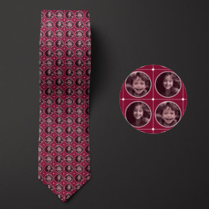 Burgundy Round 2-Photo Pattern Neck Tie