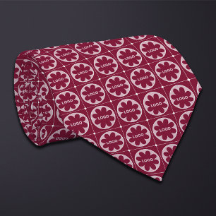 Burgundy Round Logo Pattern Neck Tie