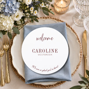 Burgundy Round Tie Wedding Guest Place Menu Card