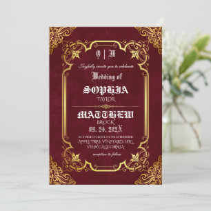 Burgundy Royal Medieval Gold Wedding Invitation