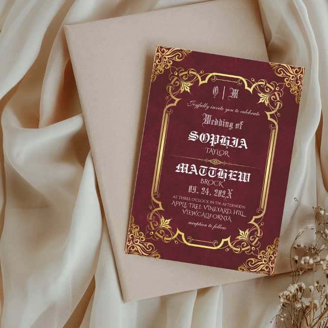 Burgundy Royal Medieval Gold Wedding Invitation (Creator Uploaded)