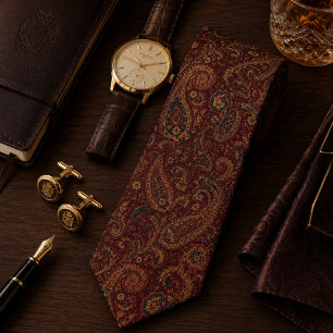 Burgundy Royal Paisley Old Money Luxury Neck Tie