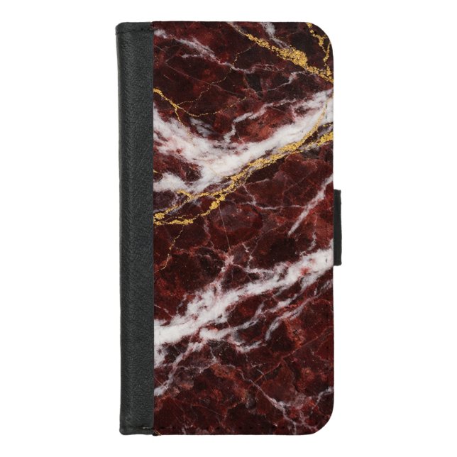 Burgundy Royale Marble with White & Gold Veining iPhone Wallet Case (Front)
