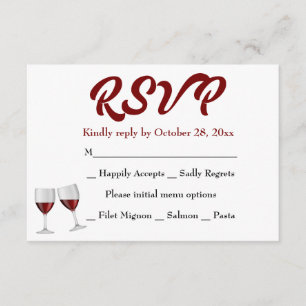 Burgundy RSVP Champagne Wine Glasses Wedding Card
