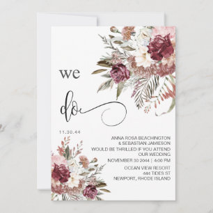 *~* Burgundy RSVP QR AR15 Floral Rose WEDDING Invitation