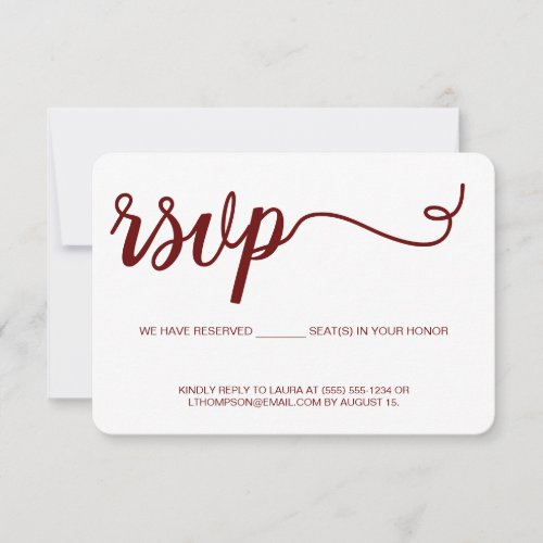 Burgundy RSVP script Wedding Reserved Seat