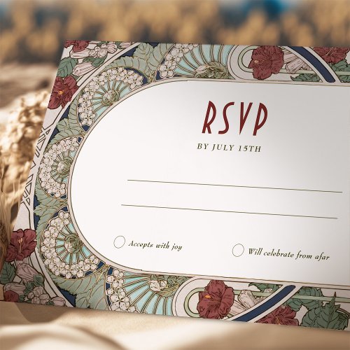 Burgundy RSVP Wedding Insert Vintage Art Nouveau Invitation