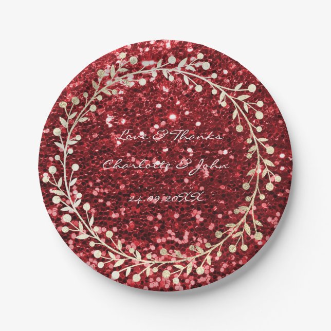 Burgundy Rube Red  Foxier Gold Wreath Garland Paper Plates (Front)
