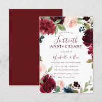 Burgundy Ruby Red Floral 40th Wedding Anniversary