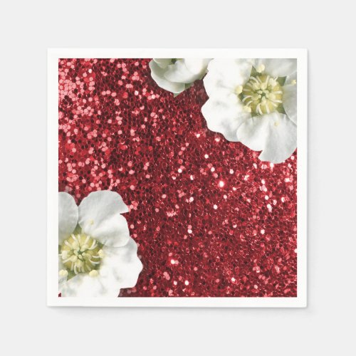 Burgundy Ruby Red  Jasmin Glitter Sequin Sparkl Napkins