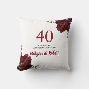 Burgundy Ruby Red Rose 40th Wedding Anniversary Throw Pillow