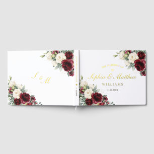 Burgundy Rust Burnt Orange Copper Floral Wedding Foil Guest Book