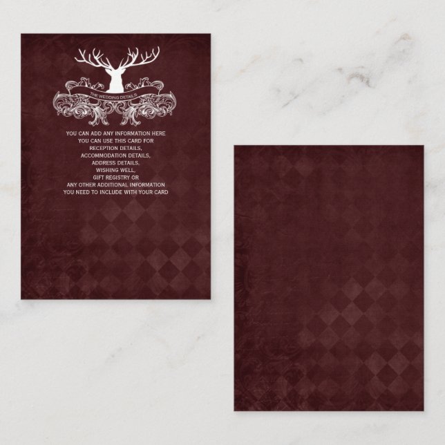 Burgundy Rustic Antler Deer Woodland Wedding Enclosure Card (Front/Back)
