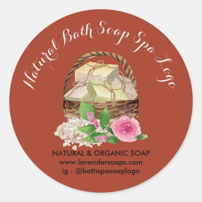 Burgundy Rustic Bath Lavender Spa Soap Classic Round Sticker (Front)