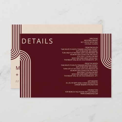 Burgundy Rustic Boho Arched Modern Wedding Enclosure Card