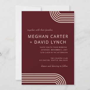 Burgundy Rustic Boho Arched Modern Wedding Invitation