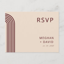 Burgundy Rustic Boho Arched Modern Wedding RSVP Invitation Postcard