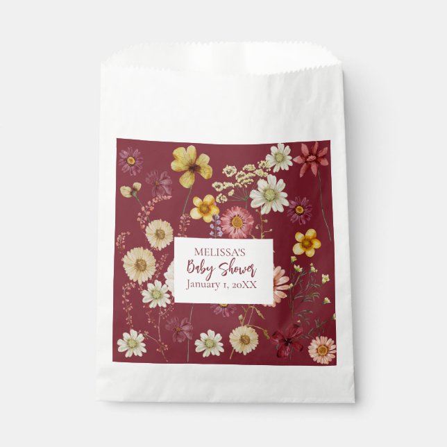 Burgundy rustic boho wildflower favor bag (Front)