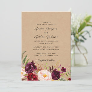 Burgundy Rustic Botanical Florals Wedding Invitation