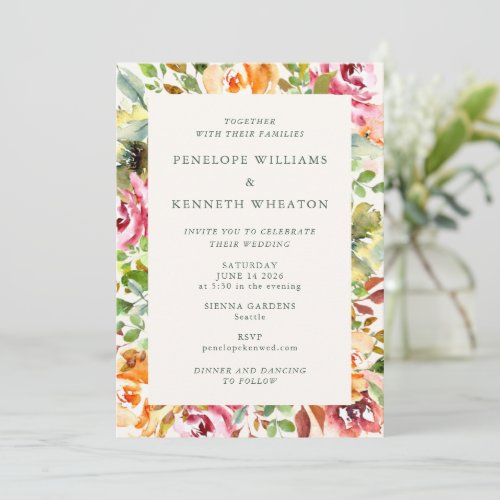 Burgundy Rustic Botanical Watercolor Wedding Invitation