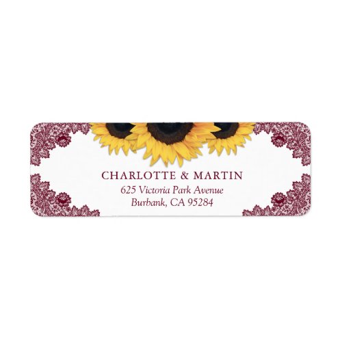 Burgundy Rustic Chic Sunflower Return Address Label