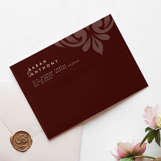 Burgundy Rustic Damask Classic Elegant Wedding Envelope (Creator Uploaded)
