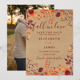 Burgundy Rustic Fall Autumn Photo Wedding Save The Date