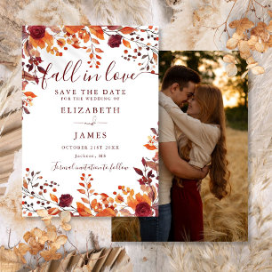 Burgundy Rustic Fall Autumn Photo Wedding Save The Date