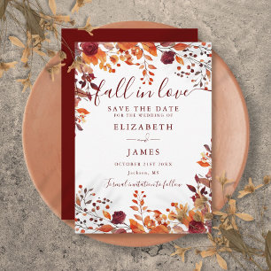 Burgundy Rustic Fall Autumnal Leaves Wedding Save The Date