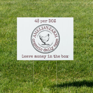 Burgundy Rustic Farmhouse Fresh Organic Eggs Sign