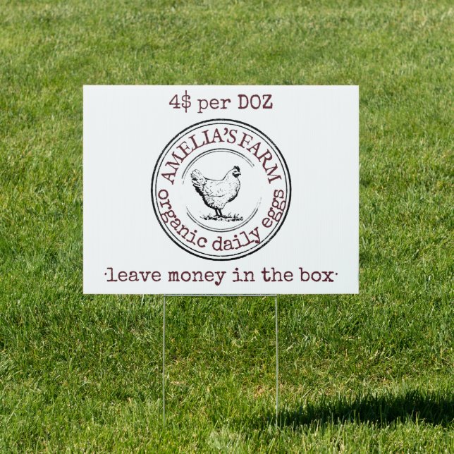 Burgundy Rustic Farmhouse Fresh Organic Eggs Sign (Insitu)