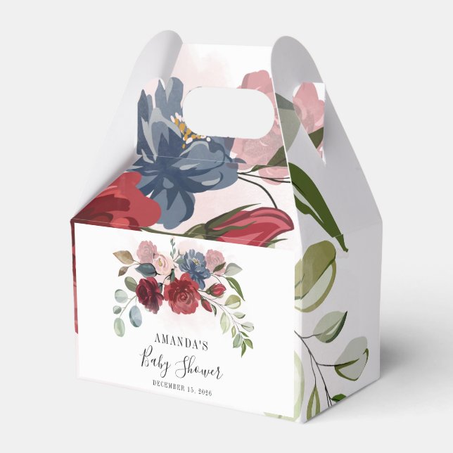 Burgundy Rustic Floral Baby Shower Custom Favor Boxes (Front Side)