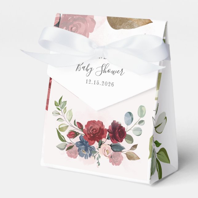 Burgundy Rustic Floral Baby Shower Custom Favor Boxes (Front Side)