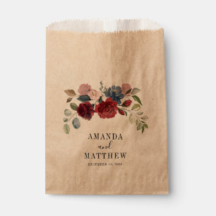 Burgundy Rustic Floral Custom Wedding Favor Bag