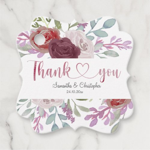 Burgundy Rustic floral Thank you Wedding  Favor Tags