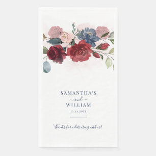 Burgundy Rustic Floral Wedding Reception Paper Guest Towels