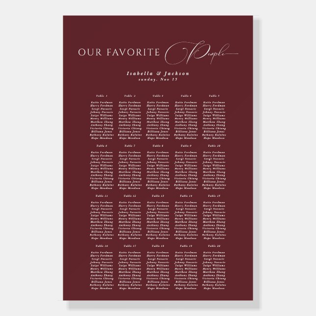 Burgundy Rustic Modern Wedding Seating Chart Foam Board (Front)