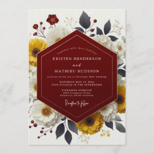 Burgundy Rustic Sunflower Autumn Wedding Invitation