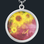 *~* Burgundy  Rustic Sunflower Country Monogram Silver Plated Necklace<br><div class="desc">* Monogram / Initial Rustic Vintage botanical charming Burgundy Gold Floral Blossoms and Watercolor Yellow Sunflowers Creative Unique Modern design. * This joyful modern Country Rustic Vintage lovely Soft large Watercolor Yellow Sunflowers on an Abstract Burgundy Merlot and Gold make for a very design. Energy Enhanced Square Silver Plated Metaphysical...</div>