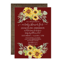 Burgundy Rustic Sunflower Drive By Boy Baby Shower Invitation