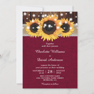 Burgundy Rustic Sunflower Wedding Invitation