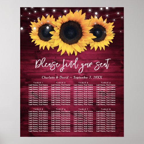 Burgundy Rustic Sunflower Wedding Seating Chart 8