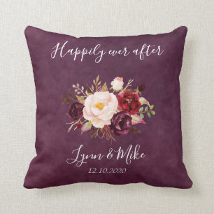Burgundy Rustic, Wedding Floral Marsala Throw Pillow