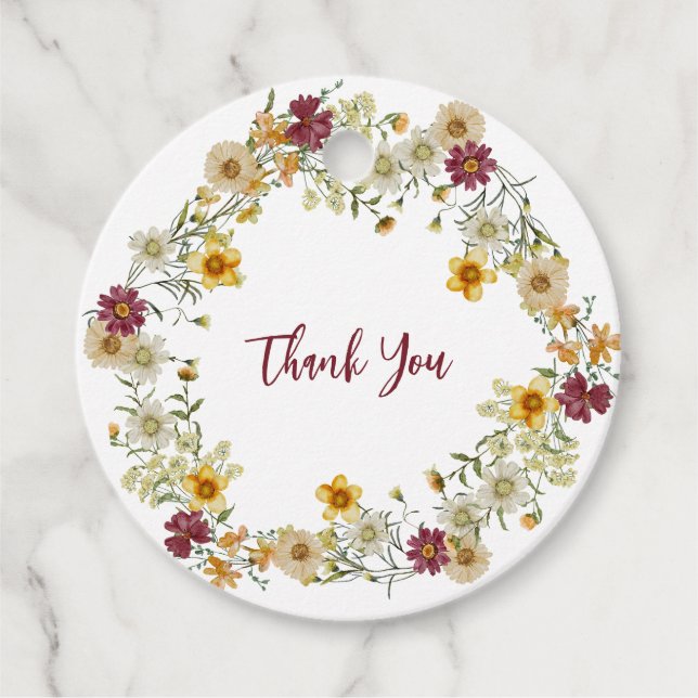 Burgundy rustic wildflower  favor tags (Front)